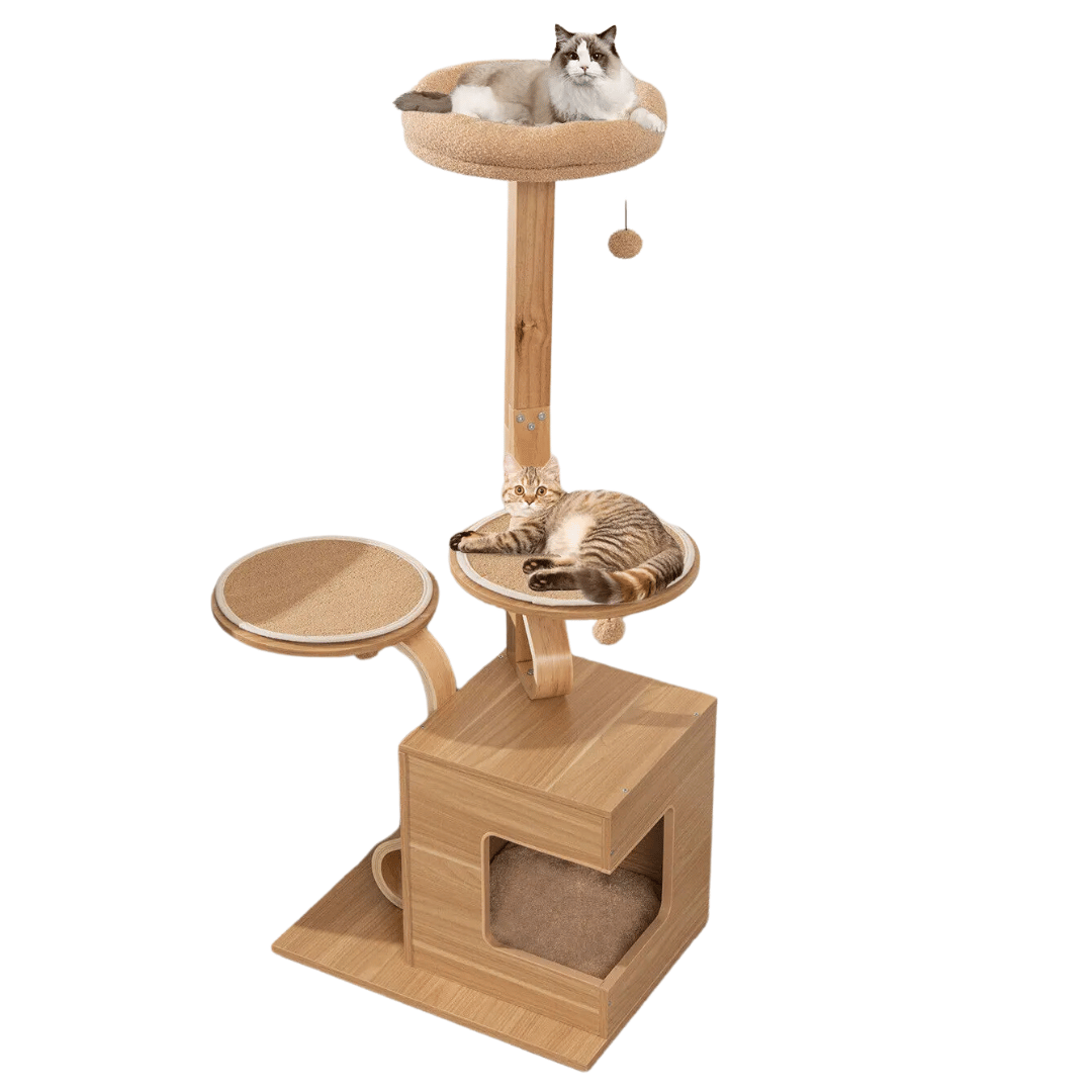 Wooden Cat Tower Soft Perches Hideaways