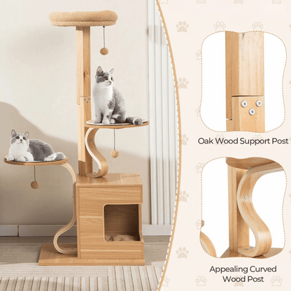 Wooden Cat Tower Soft Perches Hideaways