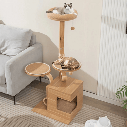 Wooden Cat Tower Soft Perches Hideaways