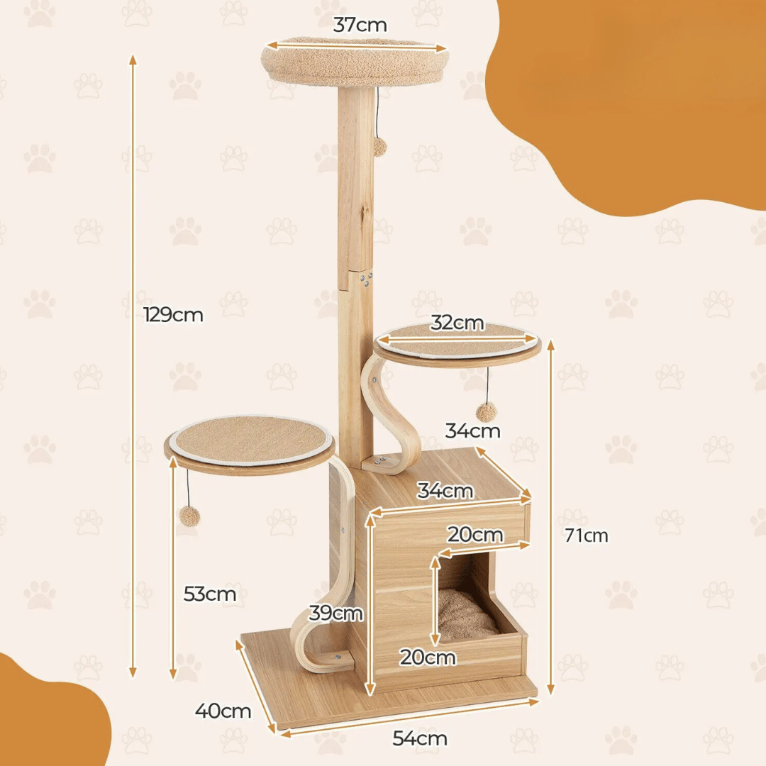 Wooden Cat Tower Soft Perches Hideaways
