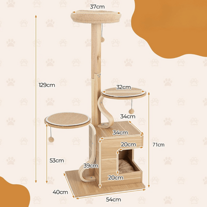 Wooden Cat Tower Soft Perches Hideaways