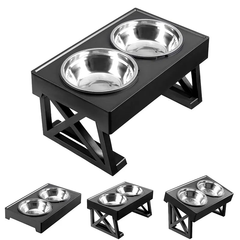 Adjustable Elevated Dog Feeder Stainless Steel Bowls