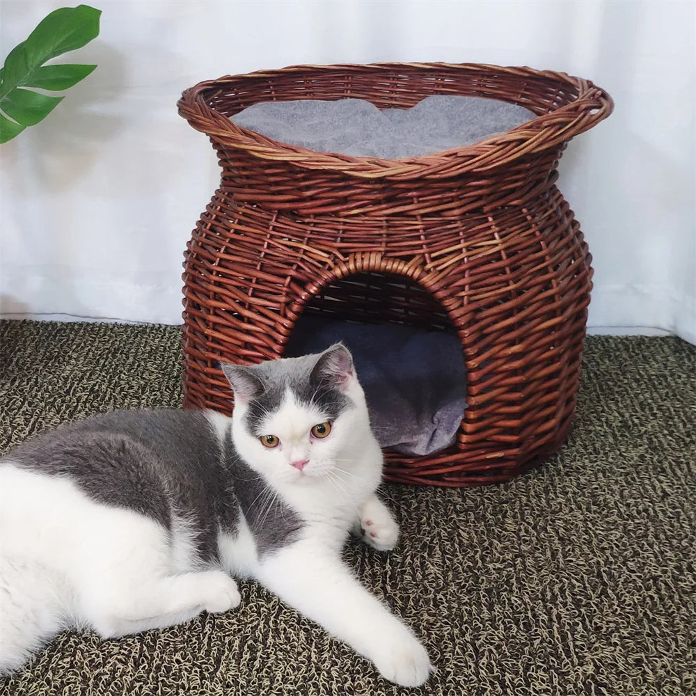 Pet Woven Basket Bed Natural Fiber