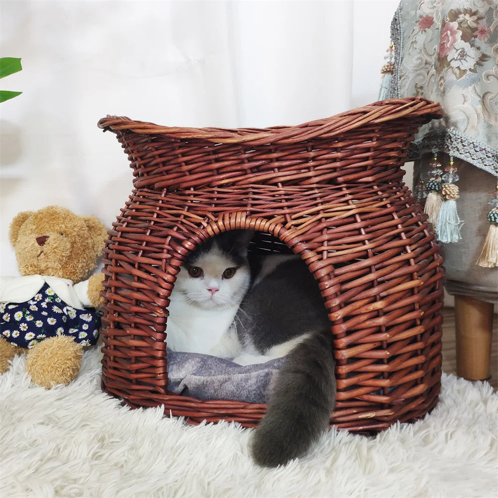 Pet Woven Basket Bed Natural Fiber