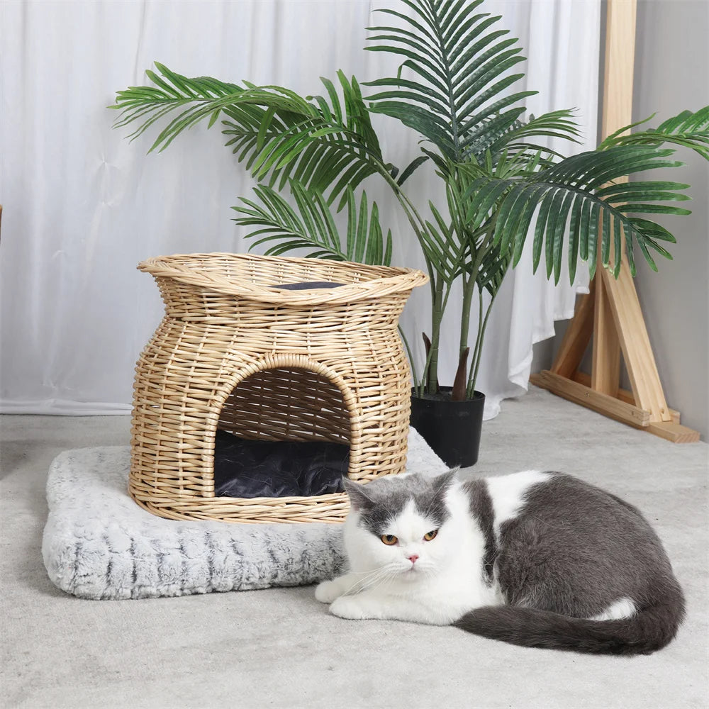 Pet Woven Basket Bed Natural Fiber